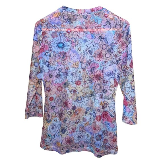 Johnny Was Womens Size Small Crewneck Multicolor Floral Mid-Sleeve Tee Casual - Picture 8 of 8